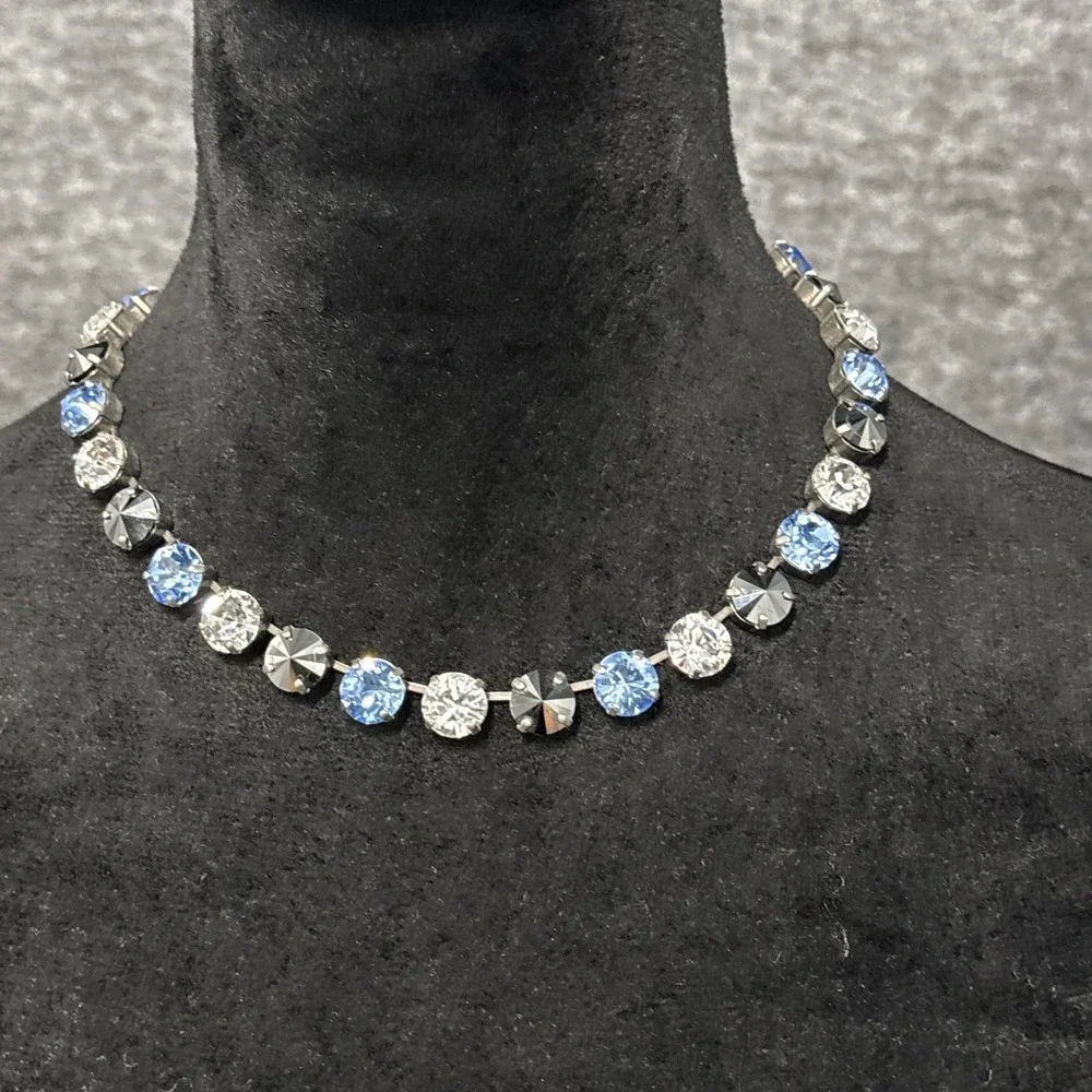 SABIKA Sparkling Crystal Necklace Blue Silver Tone Choker‎ Women's Jewelry